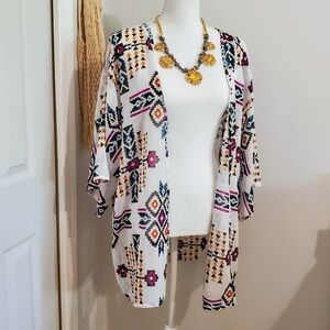 Kimono Sheer Swim Beach Cover Up - Geometric Tribal Aztec Print